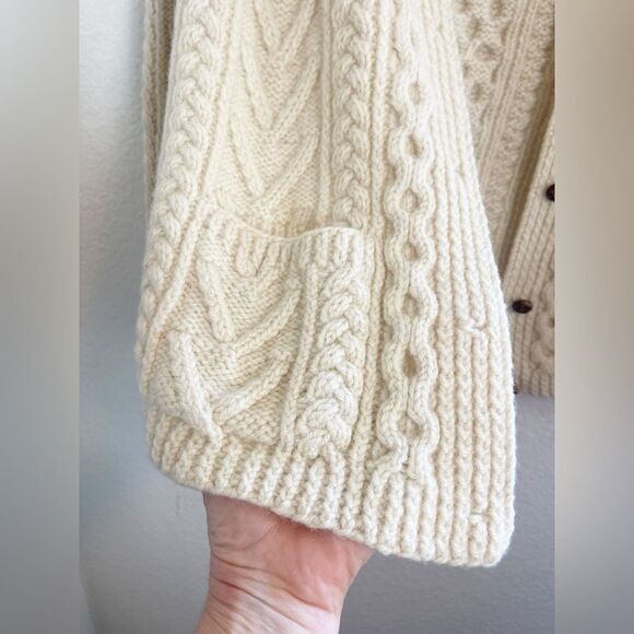 Vintage Made in Ireland cable-knit cardigan merino wool Fisherman aesthetic - Picture 3 of 6